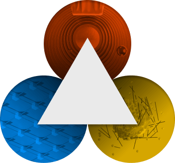 Diagram of 3 circles forming a triangle with a triangle in the centre of where the circles meet.